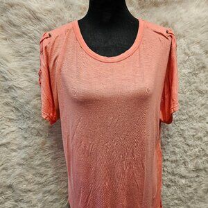 Jone New York Women's Coral Red Modern Essential Laced detail Blouse Top Size: L